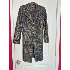 Elegant Vintage Gold/Black Coat With Pockets Metallic Buttons Lined Cache Size S